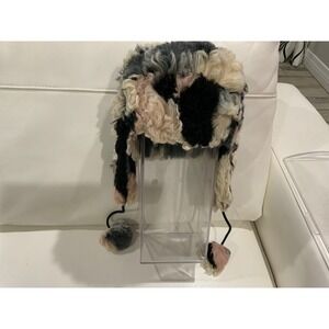 ICING Faux Fur Trapper Hat Ear Flaps Pompoms Black Cream Pink Gray‎